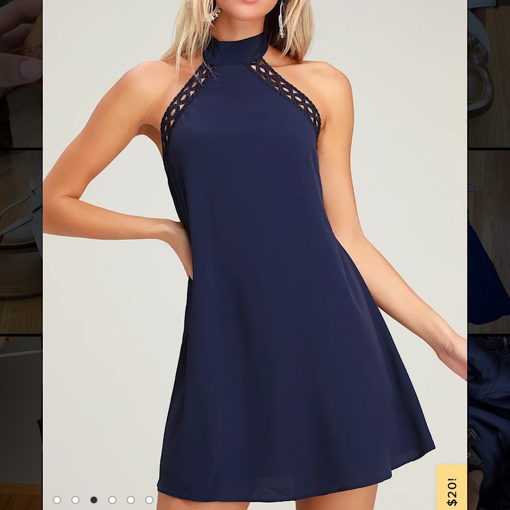 Lulu’s Navy Blue Lace Halter Dress- small